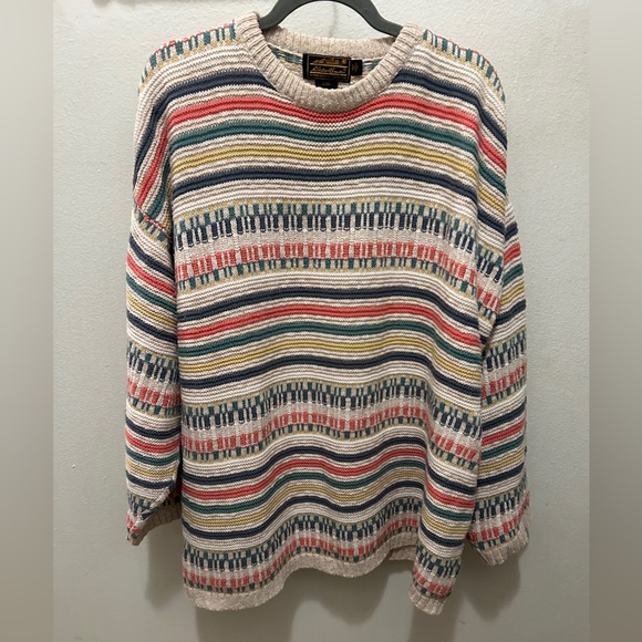 EDDIE BAUER Vintage 90s RARE Knit Striped Sweater Fair Isle Multicolor VTG